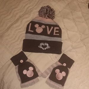 Disney Valentine's Day Love Winter Hat and Cut Off Glove Mittens